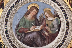 聖マタイ、「4つの福音書」の詳細（フレスコ画 作： Bernardino di Betto Pinturicchio