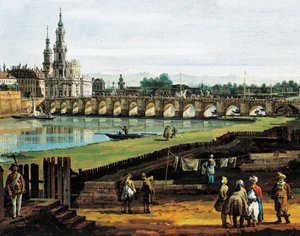 エルベ川右岸、アウグストゥス橋上流からのドレスデン、1750年頃、カナレットとして知られるベルナルド・ベロット作（1721-1780）、油彩・カンヴァス、50x84cm、詳細 作： ベルナルド・ベロット（カナレット）