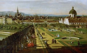 ドイツ語：Wien, vom Belvedere aus gesehen ベルヴェデーレからのウィーンの眺め 作： ベルナルド・ベロット（カナレット）