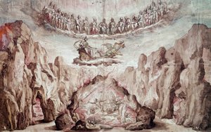 インターメードの装飾と機械のためのプロジェクト、「Le Tromphe de Circe」。Bernardo Buontalenti dit delle Girandole (ca. 1523-1608)によるデッサン 日。0.46x0.72 m パリ、ルーヴル美術館 作： Bernardo Buontalenti