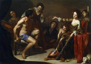 「ヘラクレスとオンファレ」 ベルナルド・カヴァリーノ (1616-1656) 作 詩 1640 薄 127x180.3 cm 国立西洋美術館、東京 作： Bernardo Cavallino