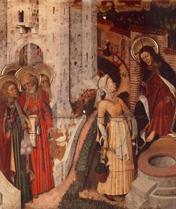 イエスとサマリヤの女 「変容の祭壇画」の細部 1445年頃（木に描かれた絵画