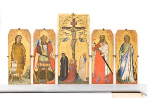 十字架のふもとでの会葬者とマグダラのマリアとのはりつけ 作： Bernardo & Simone Puccio di (fl.1345 65) Daddi