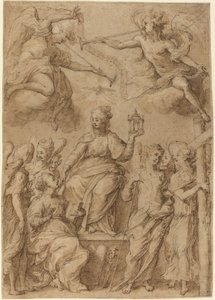 受難の道具を持つ天使たちに囲まれたエクレシア 作： Bernardo Strozzi