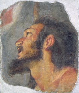 洗礼者聖ヨハネの頭、フレスコ画の断片 作： Bernardo Strozzi
