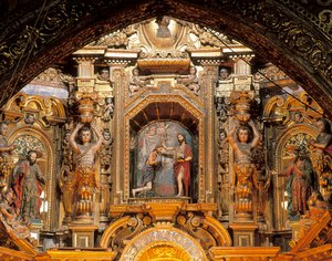 サンフランシスコ教会の祭壇画、キト、ピチンチャ、エクアドル 作： Bernardo de Legarda