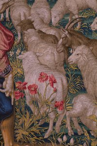 フランダースのタペストリー。 シリーズ The Foundation of Rome: ファウストゥルスがロムルスとレムスに出会う。 漫画家の Barend van Orley (?)。 ブリュッセルの製造。 1525-1530。 詳細。