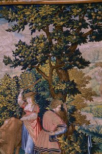 フランダースのタペストリー。 シリーズ The Foundation of Rome: ファウストゥルスがロムルスとレムスに出会う。 漫画家の Barend van Orley (?)。 ブリュッセルの製造。 1525-1530。 詳細。 作： Bernart van (attr. to) Orley