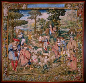フランダースのタペストリー。 シリーズ The Foundation of Rome: ファウストゥルスがロムルスとレムスに出会う。 漫画家の Barend van Orley (?)。 ブリュッセルの製造。 1525-1530。 作： Bernart van (attr. to) Orley