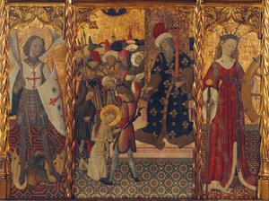 聖ミカエル、聖エウラリアと聖カタリナの殉教、ca 1442-1445 作： Bernat Martorell the Elder