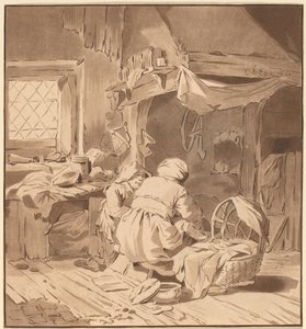 2 人の女性がいる農民の家の内部、1772 年、1787 年に出版。