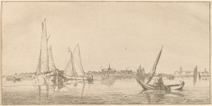町のある川、1775年。