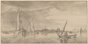 町のある川、1775年。