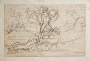 戦車の後にヘクトルの遺体を追跡するアキレス。パオロとフランチェスカ（？） 作： ベルテル・トルバルセン
