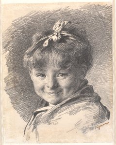 短い髪とヘアバンドを持つ少女の肖像画 作： Bertha Wegmann