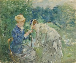 Au bois de Boulogne - ブーローニュの森で、モリゾ、ベルト（1841-1895）作。キャンバスに油彩、1880年以前。寸法：61x73,5 cm。ストックホルム国立博物館