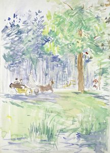 1883年以降の森の道の馬と馬車（白い織り紙に水彩） 作： Berthe Morisot