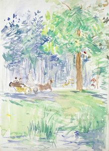 1883年以降の森の道を走る馬と馬車 作： Berthe Morisot