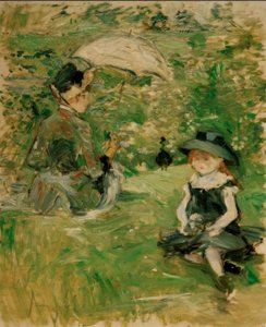 島の若い女性と子供 作： Berthe Morisot