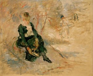 若い女性が彼女のスケートを戻す 作： Berthe Morisot