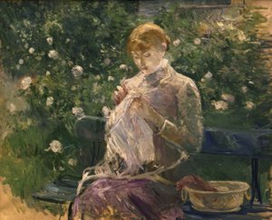 ブージヴァルの庭でのパシーの縫製– 1881 – 81×100 cm –キャンバスに油彩