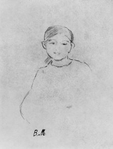 若い女の子の肖像画、1887年（紙に黒鉛） 作： Berthe Morisot