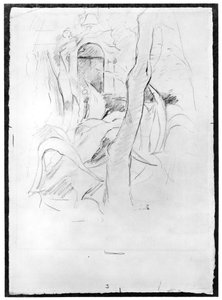 アロッツ・アット・ヴィラ・ラッティ、1889年（紙上グラファイト） 作： Berthe Morisot
