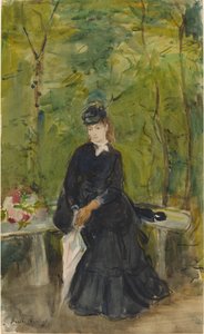 公園に座っている芸術家の妹エドマ 作： Berthe Morisot