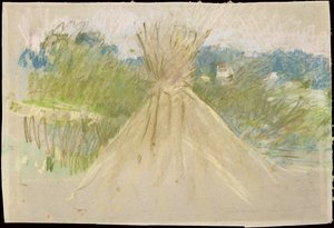 小さな干し草、1882年（紙にパステル） 作： Berthe Morisot