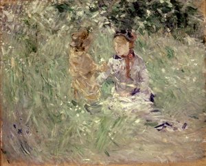 ブージヴァルの草原の女と子供 作： Berthe Morisot