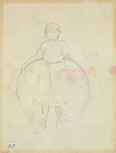 フープを持つ少女、1888年（紙に黒鉛） 作： Berthe Morisot