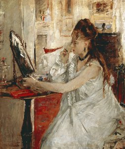 顔にパウダーを塗る若い女性（油彩・キャンバス 作： Berthe Morisot
