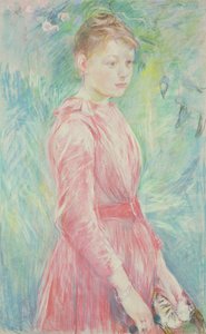 ピンクのガウンを着た少女（紙にパステル） 作： Berthe Morisot