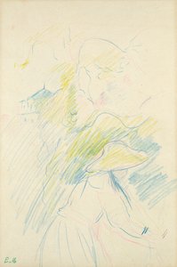 庭の少女、1888年（紙に色鉛筆）