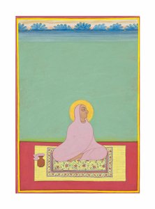 マハラジャシュリナラヤンジの肖像、1830年頃（不透明な顔料と紙に金） 作： Bhati Shankar Das
