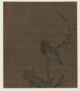 プルヌスの枝に乗った眠る鳥（1400年代 作： Bian Wenjin