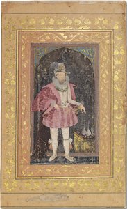 ジェームズ1世のまれなムガールの肖像、1615〜18年頃（紙に金で強調された不透明な顔料） 作： Bichitr Bichitr