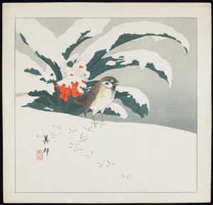 雪の中の鳥、20 世紀初頭 作： Biho Takashi or Takahashi (b. 1873. fl 1890 1930)