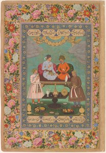 ジャハンギール、シャー・アッバースをもてなす サンクトペテルブルク・アルバムより 1620年頃 紙に水彩、金、インク