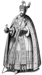 皇帝が戴冠式の際に着用した衣装は、1579年から1846年までのシャルルマーニュ時代から。 作： Bisson and Cottard