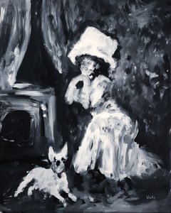 女性と犬のポーズ、2019年頃（キャンバスにアクリル） 作： Blake Munch