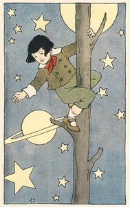星と惑星の中で木に登っている少年 作： Blanche Fisher Wright