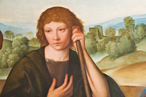 幼子イエスと 2 人の羊飼いの羊飼いのマドンナの礼拝、2384594 の詳細 作： Boccaccio Boccaccino
