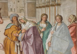 中央身廊、北側第1スパン、ポルタ・アウレアでの聖ヨアヒムと聖アンナの出会い、ボッカチーノ Boccaccino 1514-15年、詳細 作： Boccaccio Boccaccino