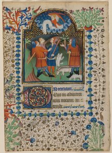 時祷書の葉。羊飼いたちへの受胎告知」 1410-20年頃 作： Boethius Illuminator