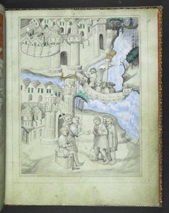 追加 24189 f.8 街の門に近づく巡礼者、「ジョン マンデビル卿の旅の絵本」、1410 年頃 (ベラム) 作： Bohemian School
