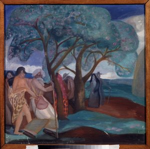 マギの礼拝。 ボリス・ドミトリエビッチ・グリゴリエフ (1886-1939) の作品、ダンボールにテンペラ 作： Boris Dmitrievich Grigoriev