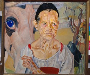 ロシアの顔: 古い酪農場の肖像 (酪農の女性 (サイクル「ロシアの顔」から)、ボリス・ドミトリエヴィッチ・グリゴリエフ (1886-1939) による絵画 作： Boris Dmitrievich Grigoriev