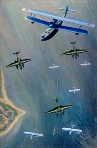 水上飛行機 - ボリス・イワノビッチ・ツヴェトコフ作（1895年～1940年頃）、キャンバスに油彩