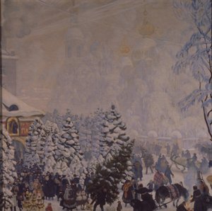 1918年のクリスマスマーケット 作： Boris Mikhailovich Kustodiev